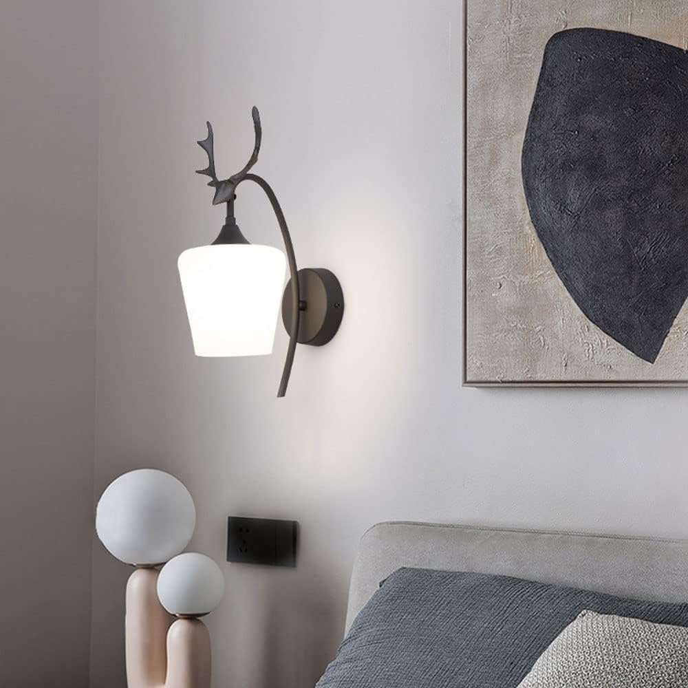 Aplique de Pared Interior Dorado de 1 luz con Pantalla de Vidrio, de Metal con Forma de asta, para Sala de Estar y Dormitorio