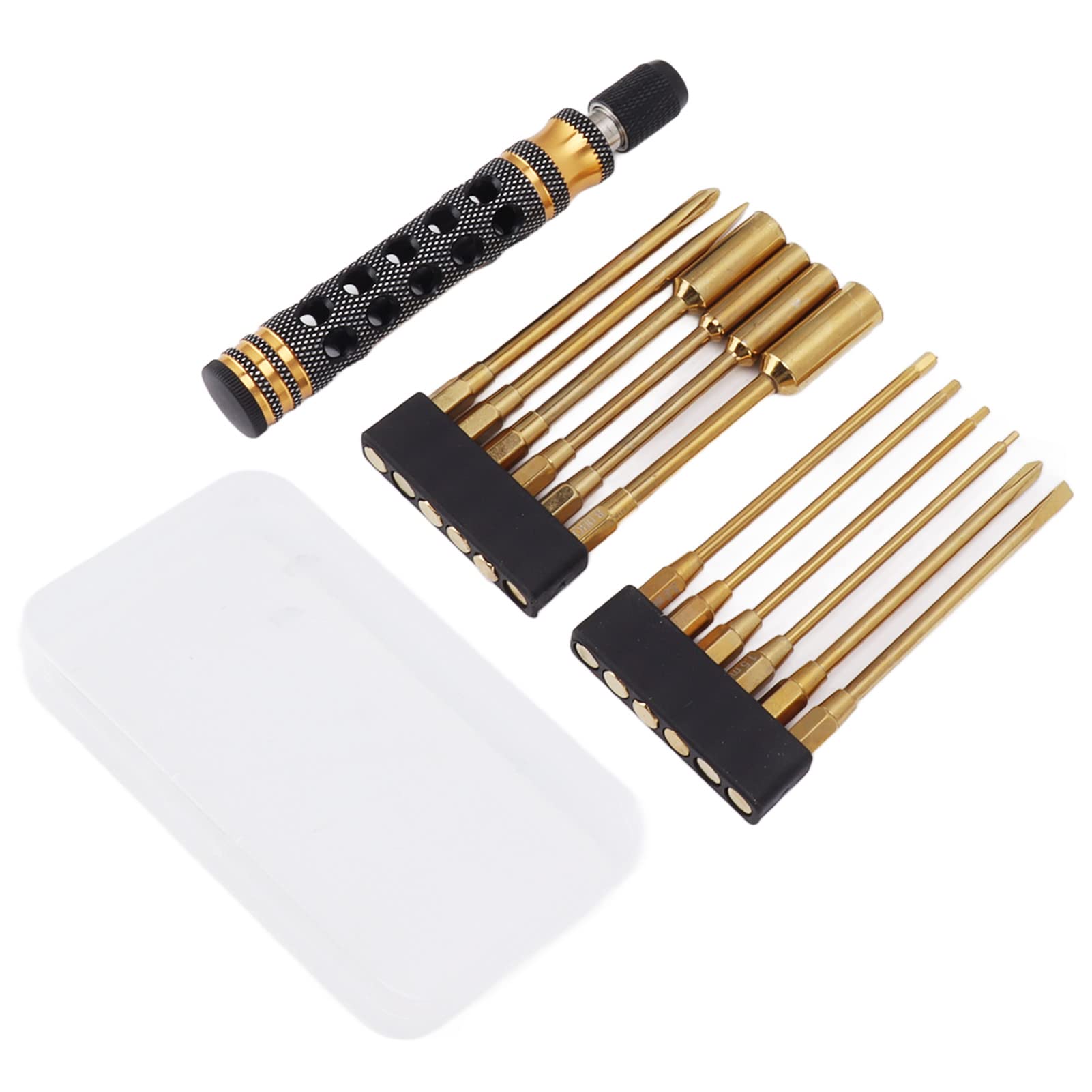 Qcwwy Juego de Destornilladores Profesionales, Kit de Herramientas de Reparación de Precisión 12 en 1 con Ergonómico de Aluminio para el Montaje y Mantenimiento de Drones RC