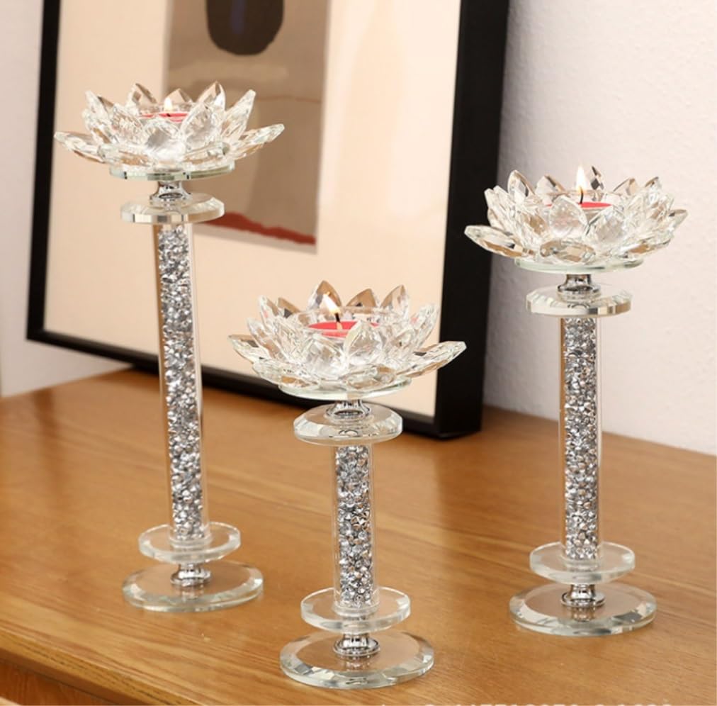 Kerzenständer-Set aus Glas, 3-teilig, Kristall