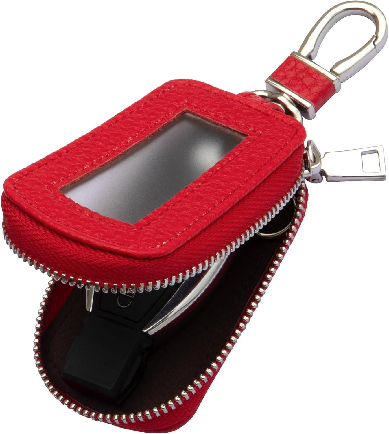 YUNWDFCA Car Key Holder With Zipper Protection For Acura RDX III (Facelift 2021) 2021 SUV, Leather Key Fob Case Water Proof Car Remote Control Protective Case,Red