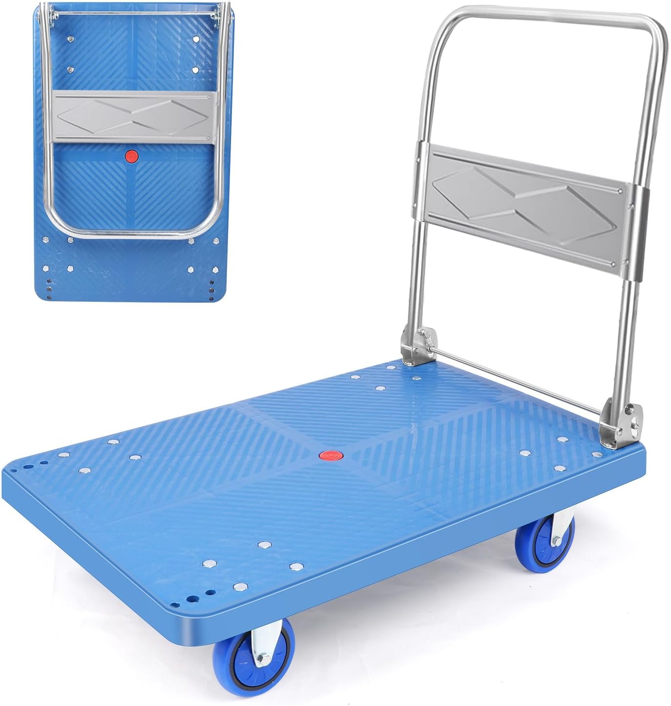 Folding Dolly Cart with Wheels Collapsible - Portable Foldable Moving Push Utility Flat Hand Trucks, Heavy Duty Trolley Dolley with 360 Degree Swivel Wheels 1500lbs Weight Capacity (22 * 34in)