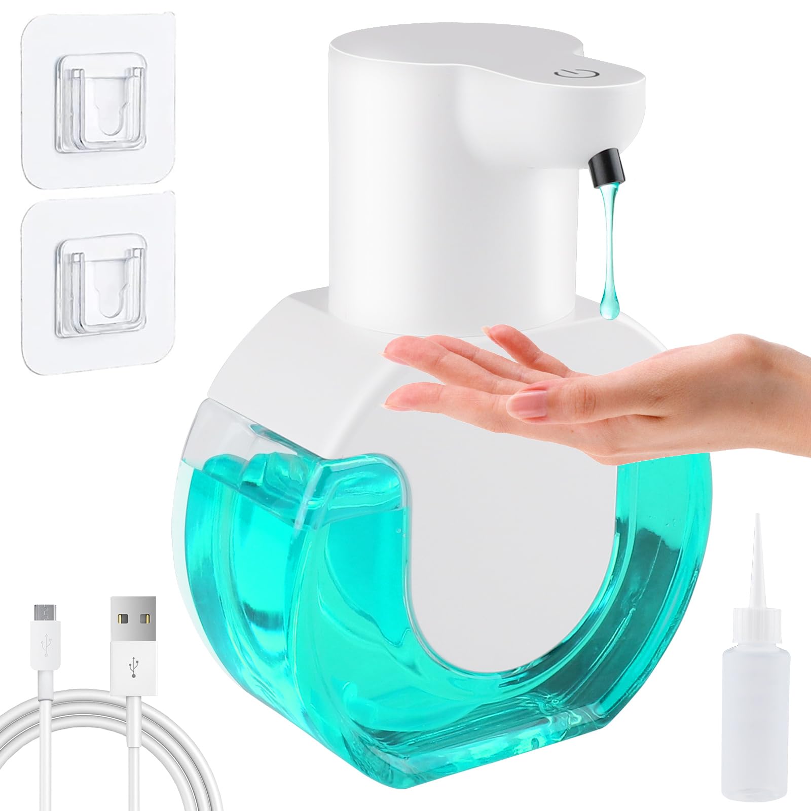 Dispensador de Jabón Automático, Mezzar 420ml Dispensador Jabon Baño Automatico de Pared USB Recargable Eléctrico 4 Niveles Ajustables para Cocina Hotel Oficina Blanc (Líquido)