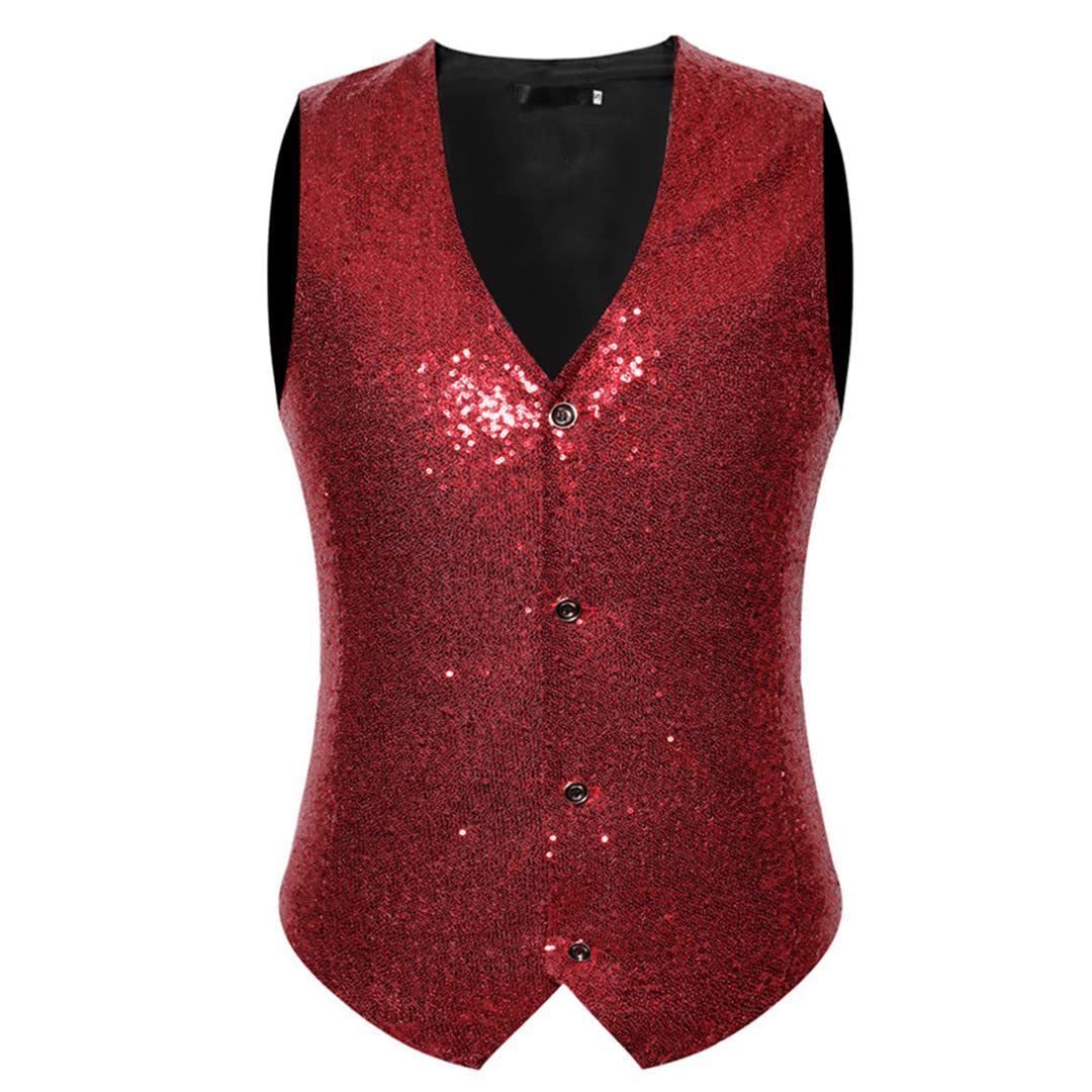 Gilet da uomo rosso Paillette gilet moda rosso paillettes, Nero , XXL
