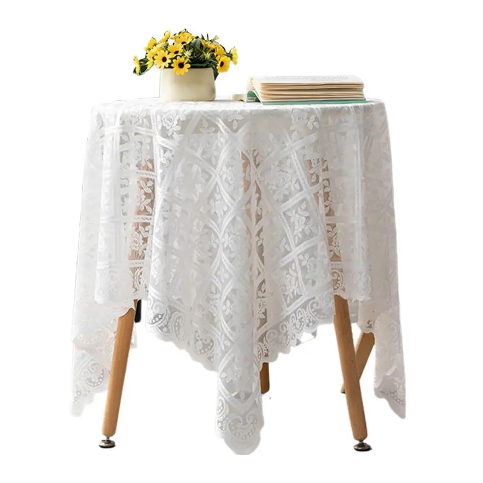 VIOLDHHJK Lace Tablecloth White Lace Tablecloth For Rustic Boho Wedding Bridal Shower Party Decoration, Embroidered Reception Table Decor(Color 1)