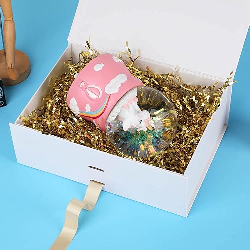 Miniatura 4 de Caja de regalo blanca de 10 x 7.3 x 3.5 pulgadas, caja decorativa con cinta, caja de regalo vacía con tapa, cierre magnético, caja de padrino, cajas