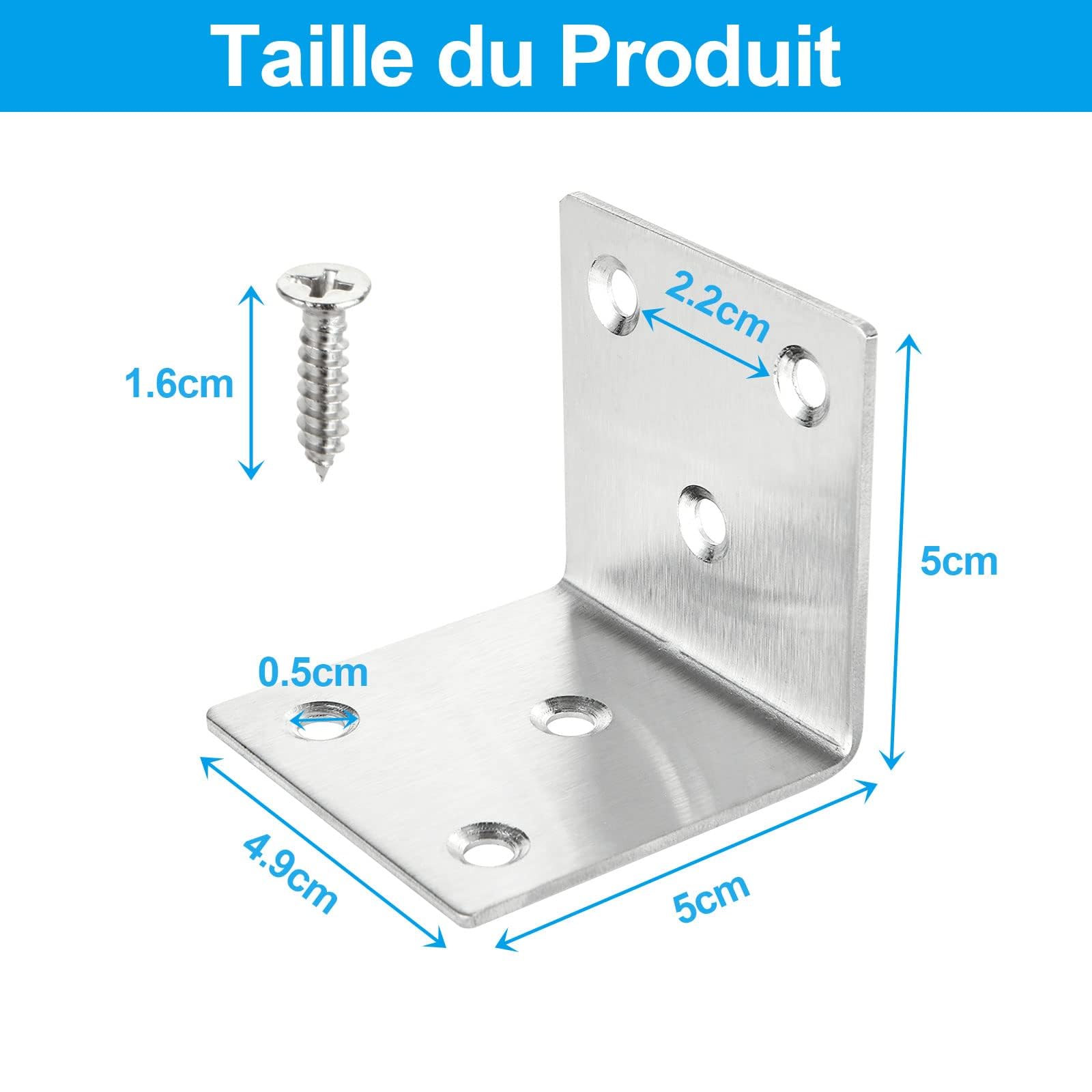 ASelected Lot de 30 Équerre d'assemblage Renforcée Inox, 50x50x50mm Aicer Plaque Equerre Inox, Equerre Metal pour Fixation de Inox pour Fixation et Réparation Meubles