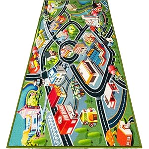 Kids Car Rug Play Mat – Vibrant Kids Carpet for Toy Cars, Road Rug Adventures in Toddler Room – Durable, Non-Slip & Easy Clean
