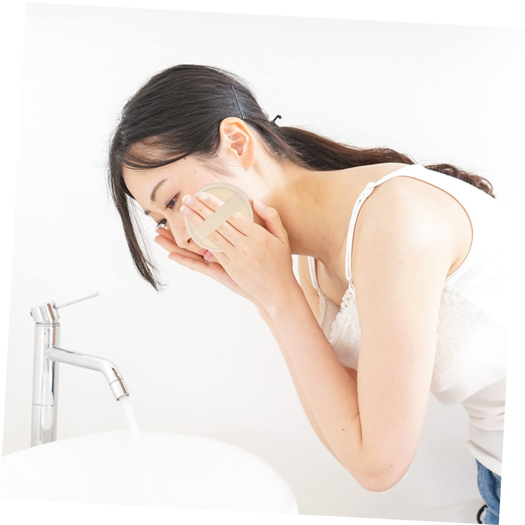 Spugna Esfoliante da Bagno Rotonda 10 Pezzi in Luffa e Cotone | Bianco, Fascia Elastica Posteriore, Si Espande L’acqua e Lascia la Pelle Liscia