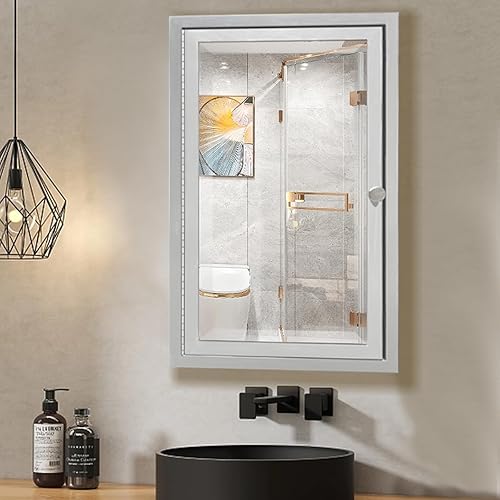 Miniatura 2 de FOMAYKO Gabinete de medicina de acero inoxidable de 15 x 25 pulgadas, gabinete de espejo de baño, armario de espejo montado en la pared, organizador