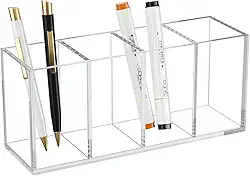 HIIMIEI Suporte de caneta de acrílico, acessórios de mesa, copo de lápis para caneta marcador de régua, organizadores de maquiagem de acrílico transparente para pincel de maquiagem, esmalte de unha, pinça, olho preto, delineador (8,9 x 3,9 x 3,9, 4 cubos)