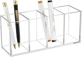 HIIMIEI Suporte de caneta de acrílico, acessórios de mesa, copo de lápis para caneta marcador de régua, organizadores de maquiagem de acrílico transparente para pincel de maquiagem, esmalte de unha, pinça, olho preto, delineador (8,9 x 3,9 x 3,9, 4 cubos)