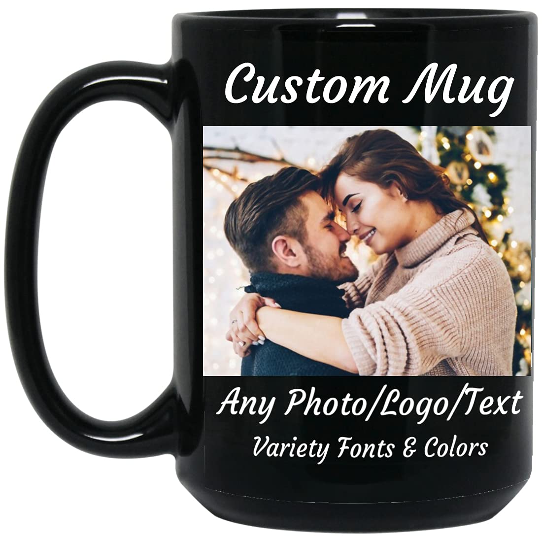 Custom Photo Mug Personalized Coffee Mug, 15oz Black Mug, Add Any Pictures Logo and Text on Customized Coffee Cup, Personalized Gift for Family Friends, Unique Gift for Birthday Anniversary