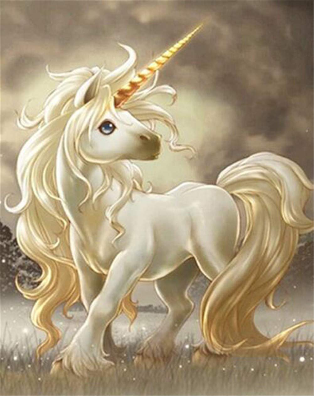 DIY 5D Diamante Pintura Bordado Kits Completo Unicornio blanco Diamond Painting Adultos/Niños Rhinestone Punto de Cruz Diamante Arte Artesanía Casa Decoración de La Pared Round Drill,70x90cm/28x36inch