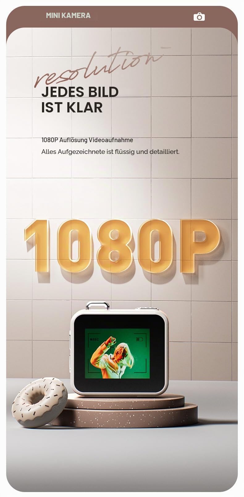 CCD Mini-Digitalkamera, Retro, 48 MP, tragbare Studentenkamera, 1080P FHD, kompakte Digitalkameras mit 1,7-Zoll-LCD-Bildschirm für Kinder, Mädchen, Jungen (Braun)