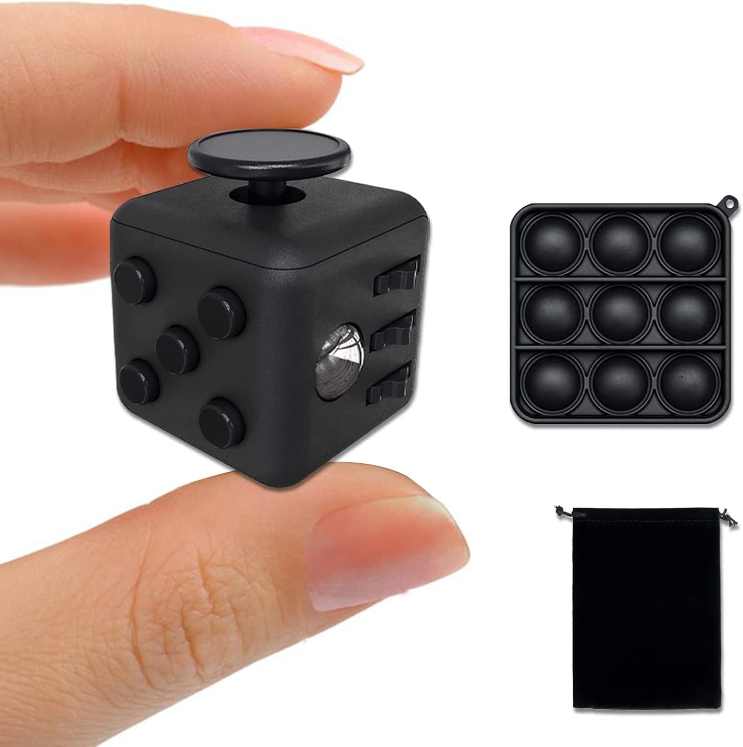 Antiestres Cubo y Pop It,Juguetes Antiestres Juguete Antiestrés Stress Cube Pop Pack de Anti Estrés Toys Juguetes Anti Estrés Traje (Negro) Viene con Bolsa de Almacenamiento