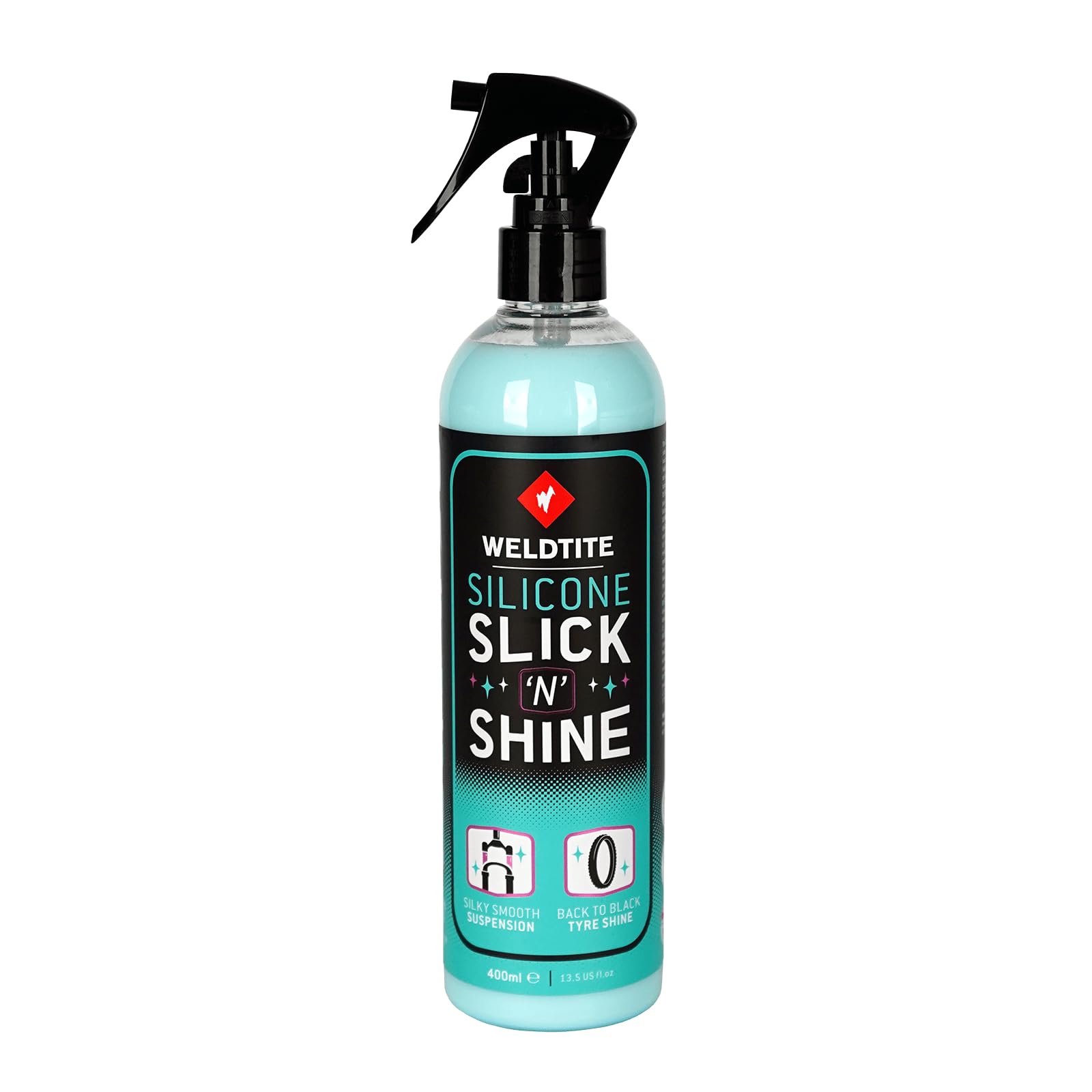 WELDTITE Silicone Slick 'N' Shine Spray Spray Pneu Pneu & Lubrifiant Suspension pour Vélos 400 ml