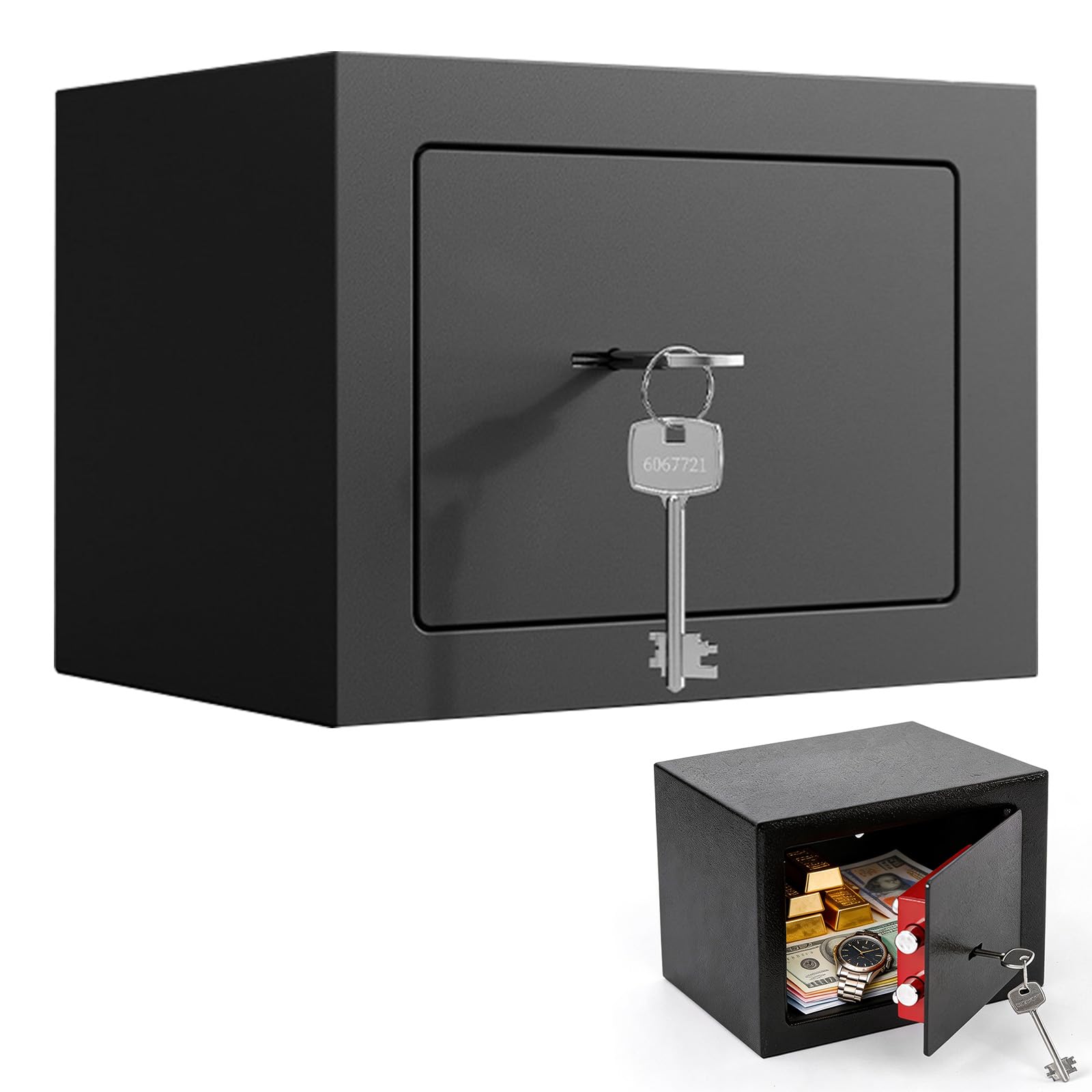 LOMUG Caja fuerte de 23 x 17 x 17 cm con ranura y llave de triple bit, estructura de acero de alta seguridad para objetos de valor