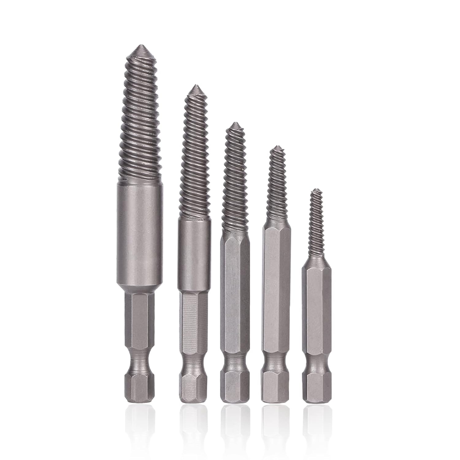 5 Pcs Screw Extractor Set, Hex Shank Damaged Broken Bolt Stud Remover