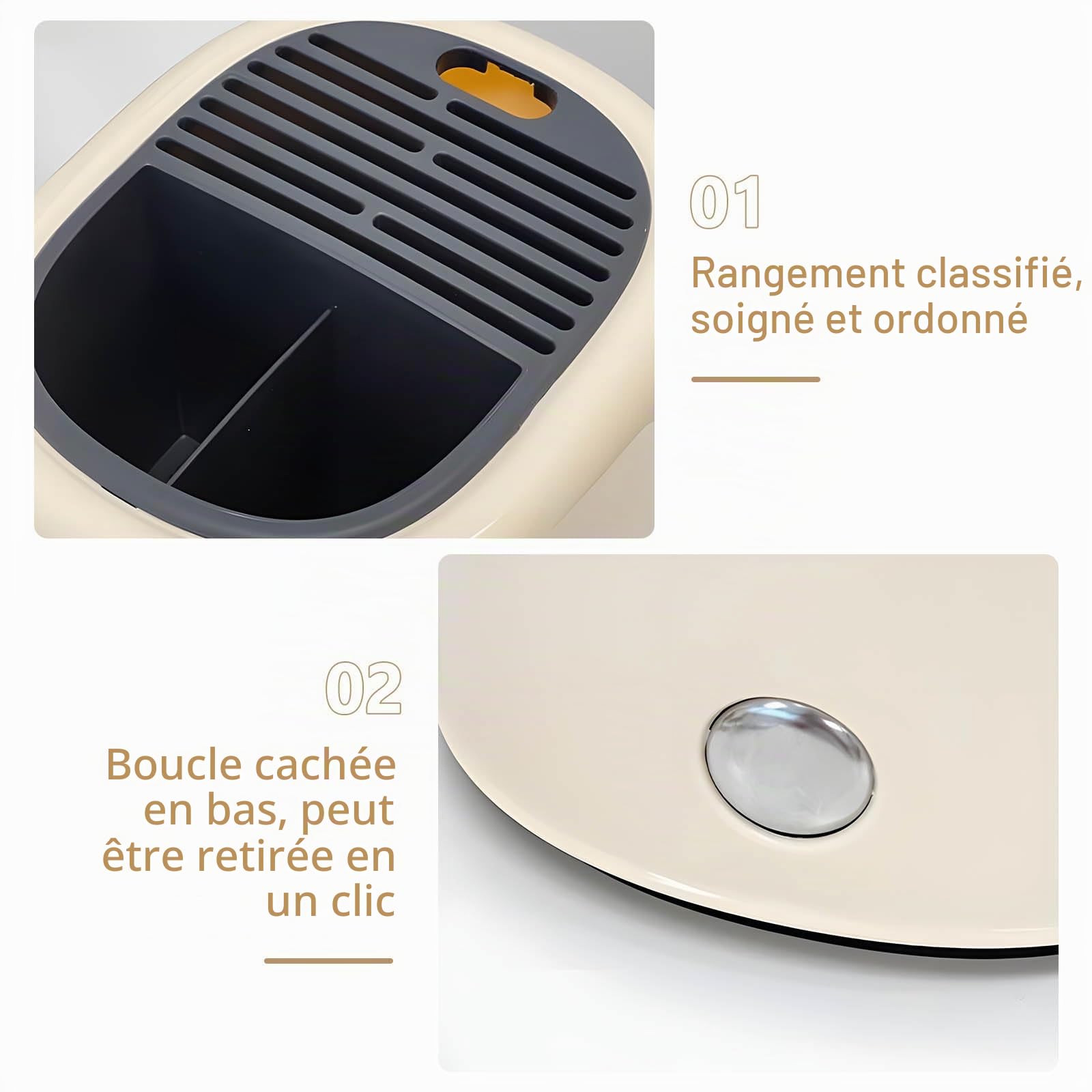 Bloc Couteaux Cuisine Beige 2 en 1, Porte-Ustensiles Rangement Moderne pour Comptoir de Cuisine, Range-Couteaux Pratique, Design Épuré (ABS, Beige)