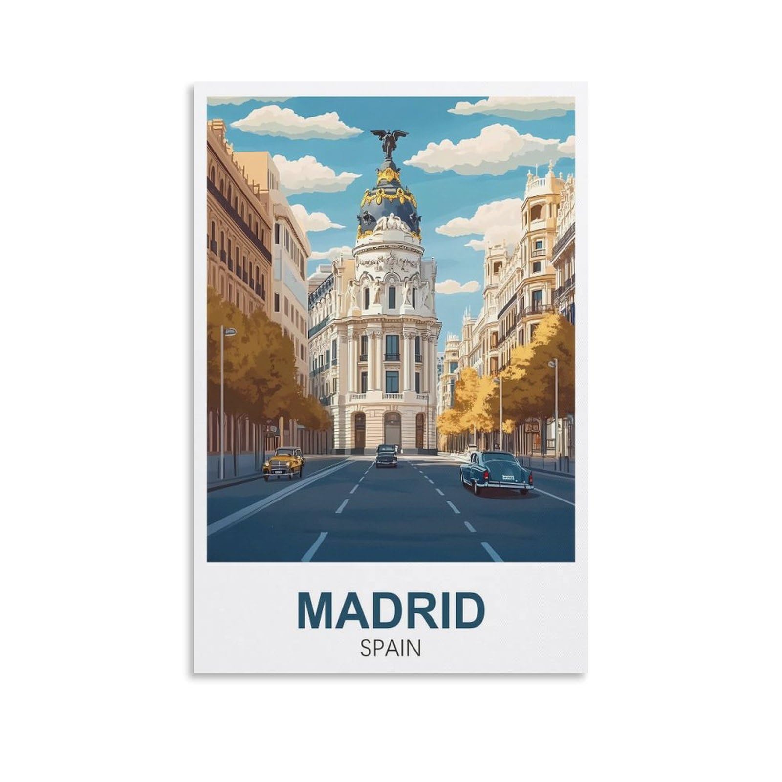 Xllyxygjq Unframe-Style Madrid Spain Vintage Travel Poster 16X24inch(40X60cm) Canvas Wall Art Poster Print Artwork Painting Picture For Home Decoration Living Room Office Bedroom