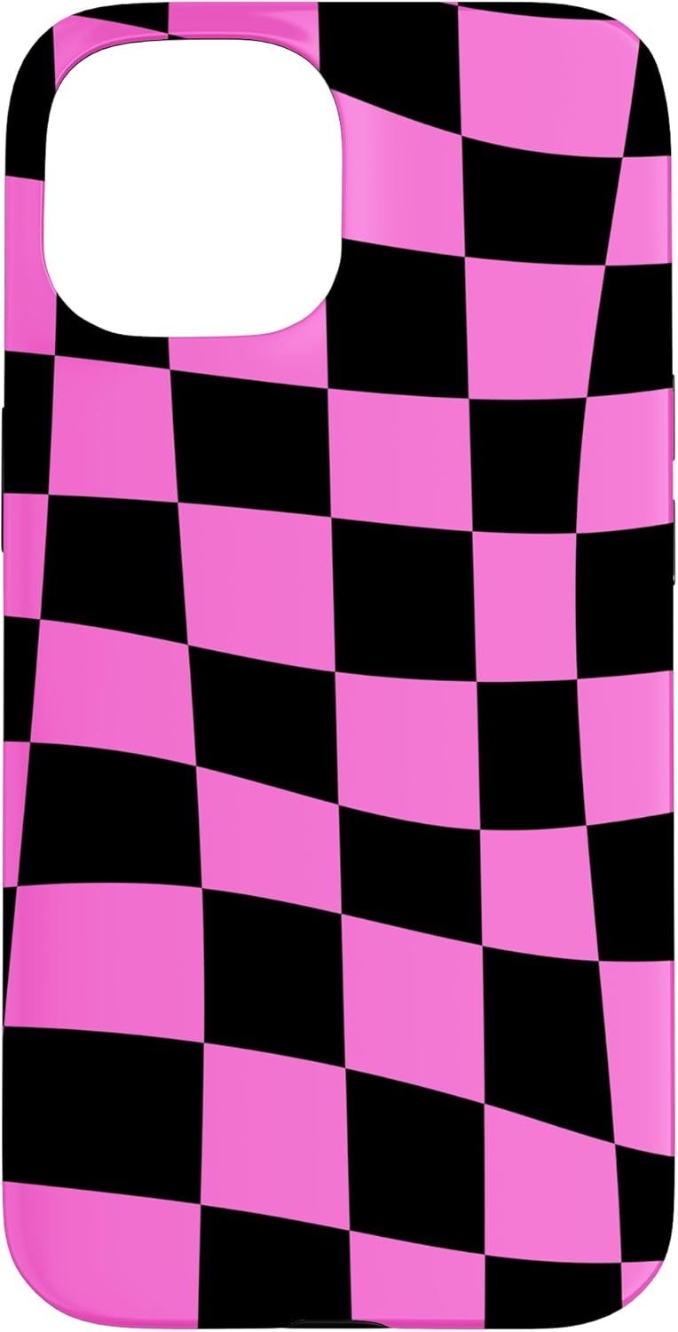 Wavy Black Hot Pink Classic Checkered Checker Checkerboard Case for iPhone 13
