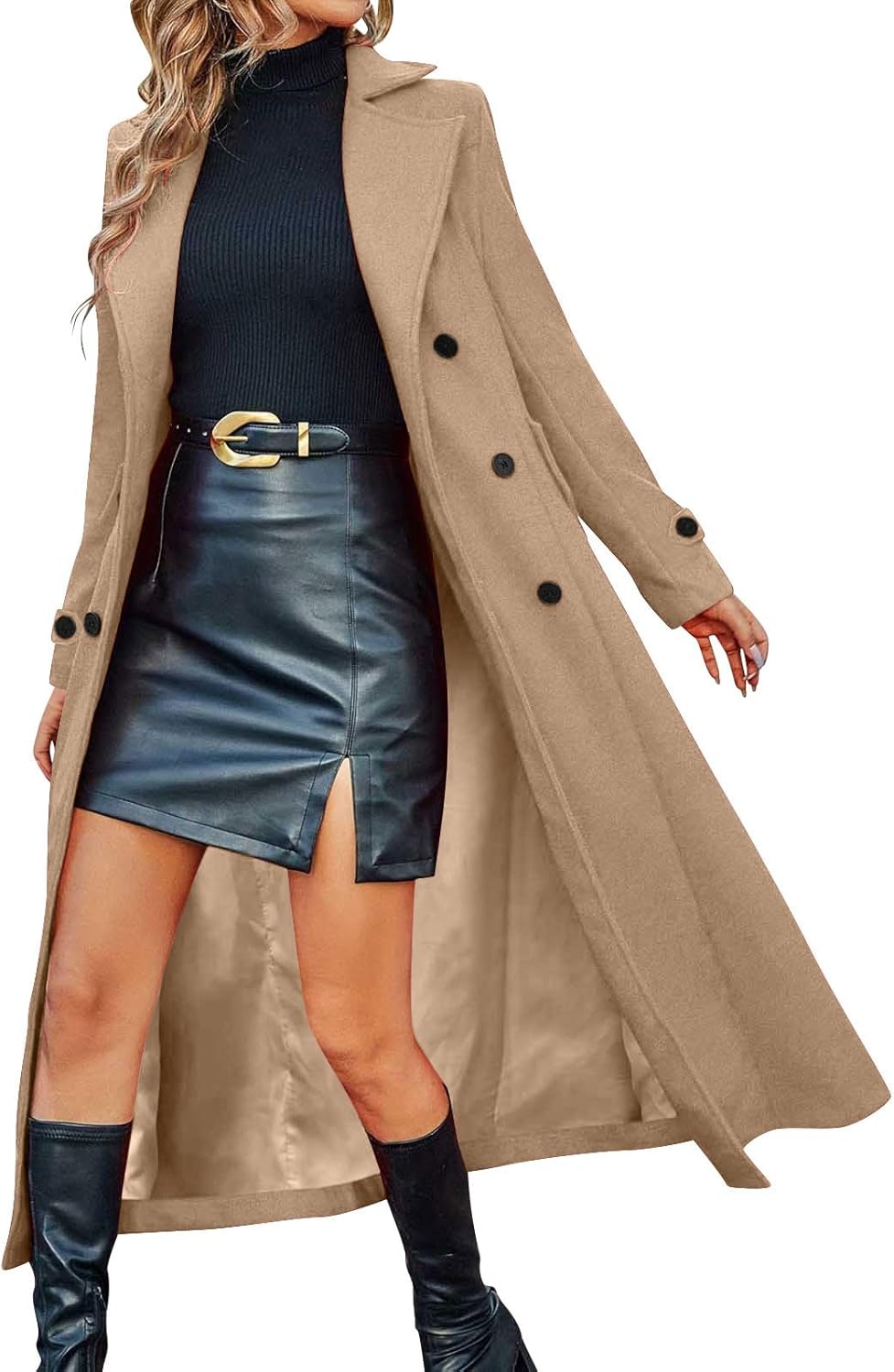 Lmdudan Women's Elegant Business Wool Coat Double Breasted Winter Long Trench Coats 2025 Trendy Long Sleeve Outerwear
