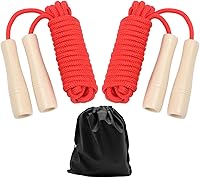 Vista 7 de Double Dutch Jump Rope 16 ft 2 Pack, Adjustable Long Skipping Rope with Wooden Handle, Multiplayer Team Jumping Rope for Kids Adults, Long Enough