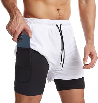 Surenow Mens 2 in 1 Running Shorts Workout Gym Athletic Shorts with Liner | Lightweight,Quick Dry,Elastic Waist,Athletic, Gym, Running Shorts for men , Workout Shorts with Zip Pockets and Towel Loop