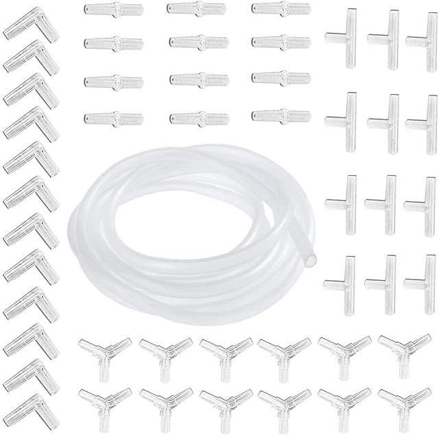 Aquarium Airline Connectors, Air line Tube Hose Connector, Air Pump Accessories Kit including 48 in 1 Y T L I Air Tubing Value Connector + 4 x 6mm 5M Aquarium Fish Tank Pond Air Line Tube Pipe