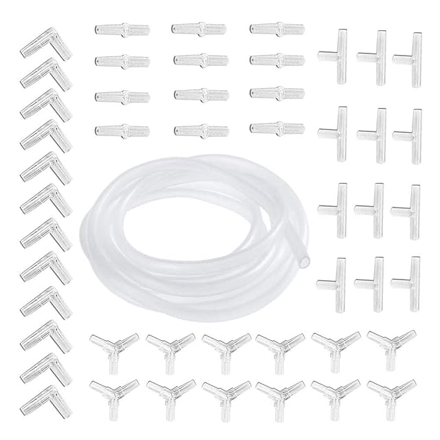 Kingrun 48 Piezas de Conector de Aire para Acuario Y T L I + 5M 4 x 6mm Suave Manguera de Bomba de Aire…