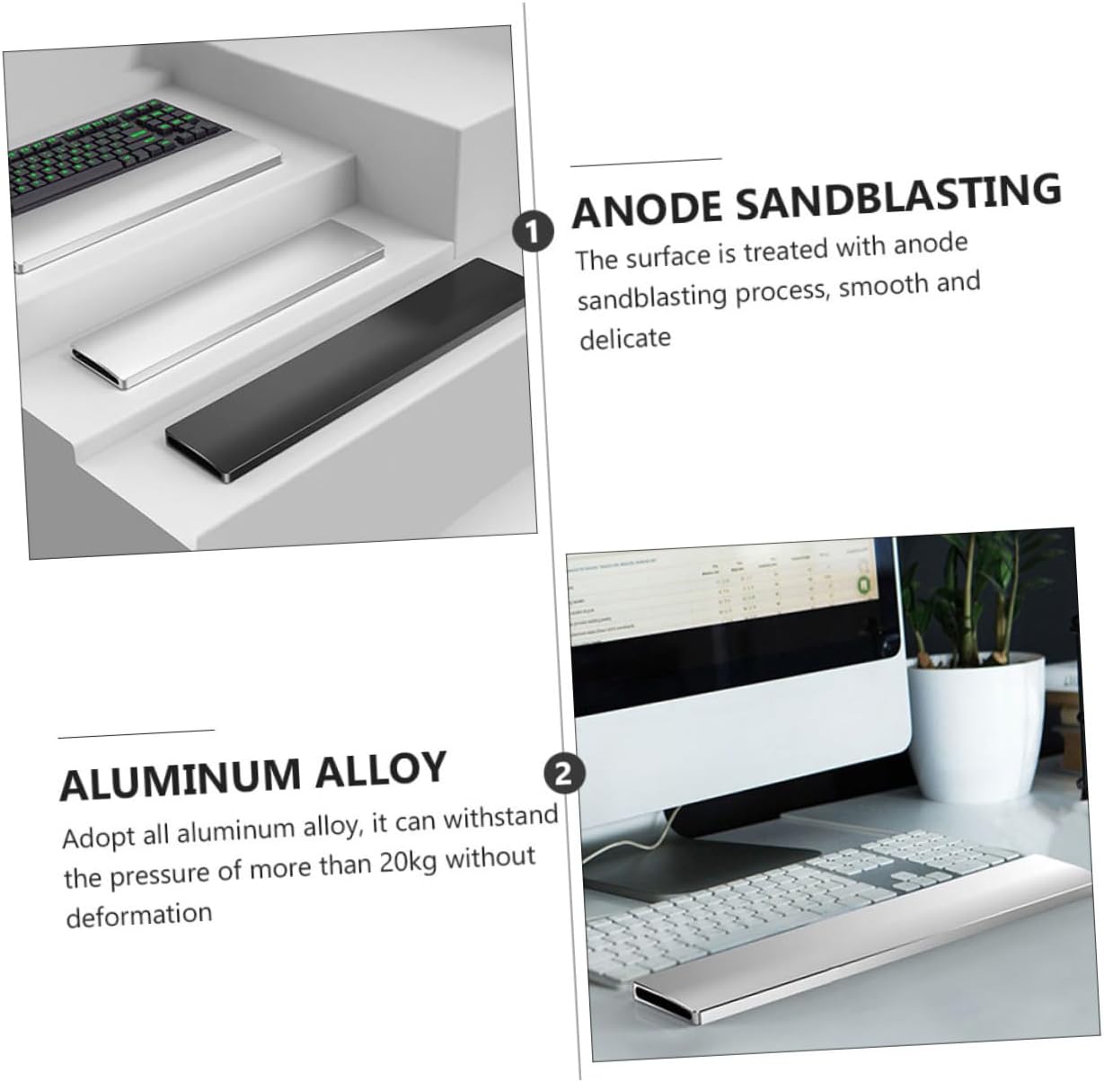 NUOBESTY Key Mechanical Keyboard Wrist Rest Pad Ergonomic Arc Design Aluminum Alloy with Anodized Sandblasted Surface Comfortable Wrist Support for Laptop and Desktop Keyboards Silver