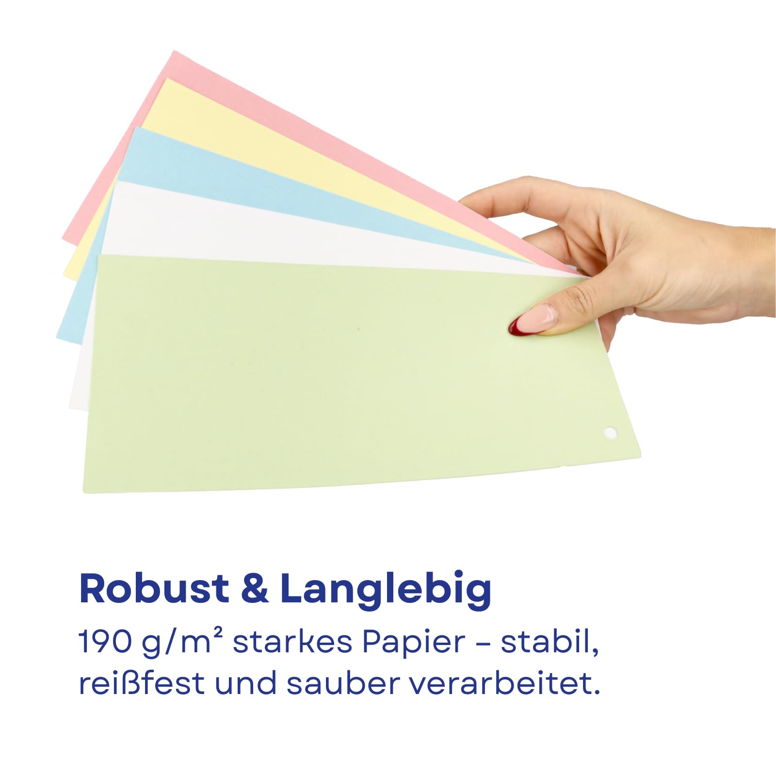 Westcott Trennstreifen 200 Stück Pastellfarben Mix (15er-Pack) | Robuste Heftstreifen 190g/m² für A4 Ordner | Trennblätter 10,5 x 24 cm | Register 2-fach-Lochung für DIN-A4 Dokumente | E-733322 00