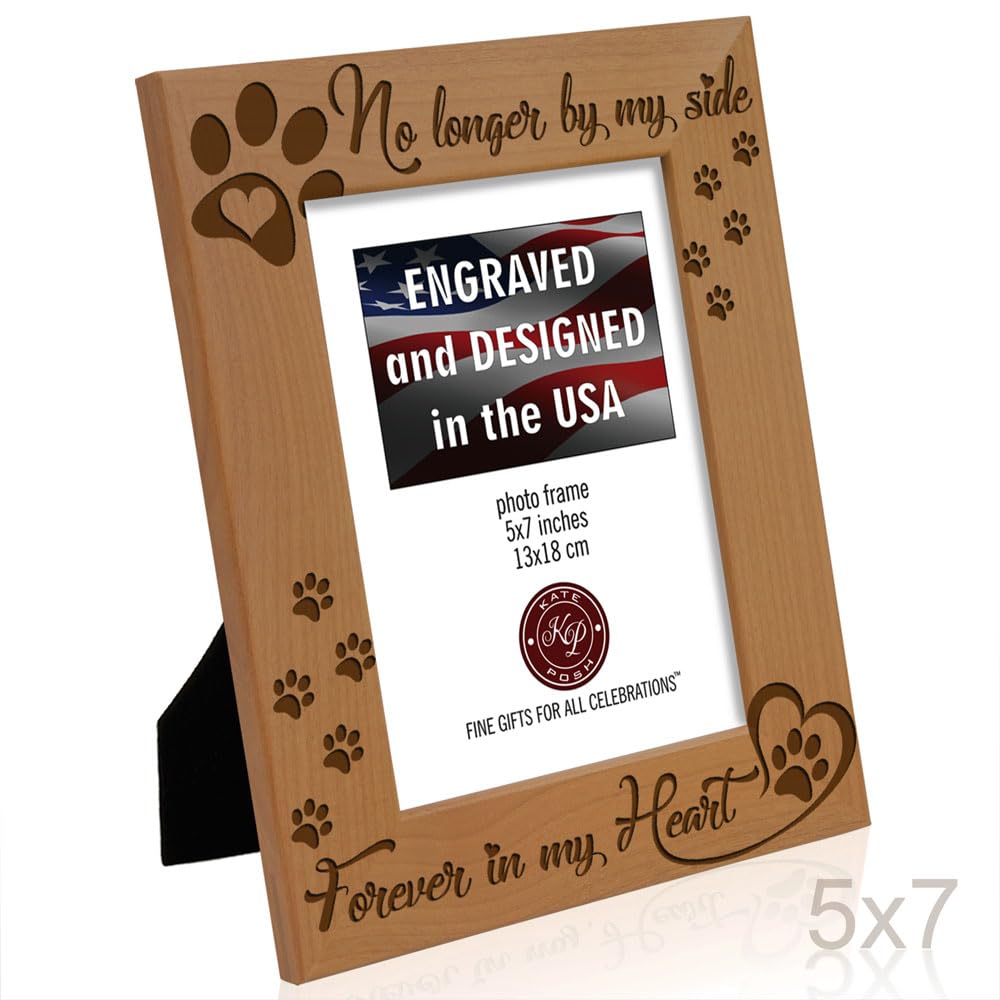 KATE POSH Marco de fotos de madera No Longer by my Side, Forever in my Heart, conmemorativo para mascotas para perro o gato (5 x 7 pulgadas, vertical)