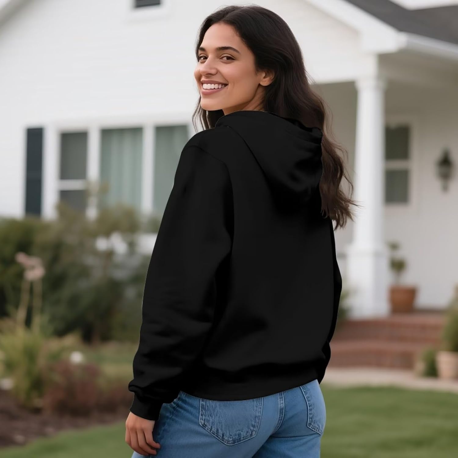 Full Zipper Sweatshirt for Women, Long Sleeve Hooded Sweatshirt, Casual Pullover Hoodies with Pocket, XS-5XL
