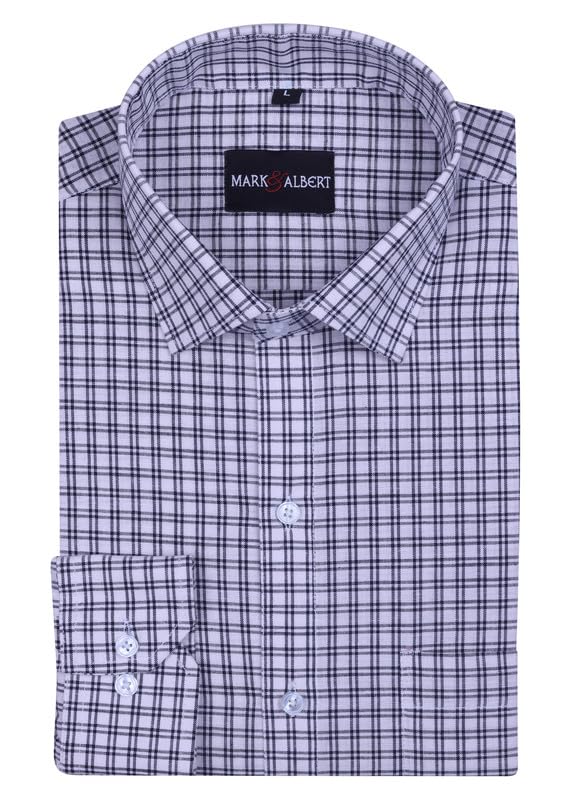 Image of MARK & ALBERT Men's Checkered Full Sleeves Cotton Formal Shirt Blue | Stylish Shirt for Men