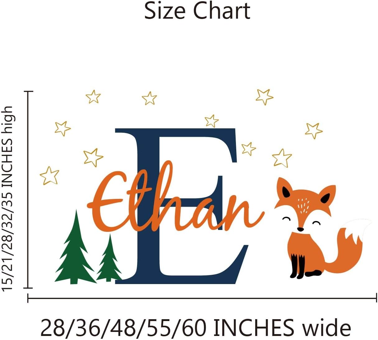 Woodland with Kids Name Wall Art,Customized Name Fox Wall Decal for Kids Room