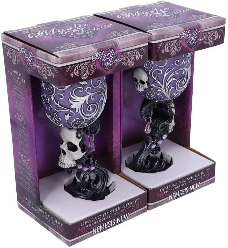 Nemesis Now B5168R0 Deaths Desire Twin Skull Heart Set of Two Goblets, Purple, 18.5cm