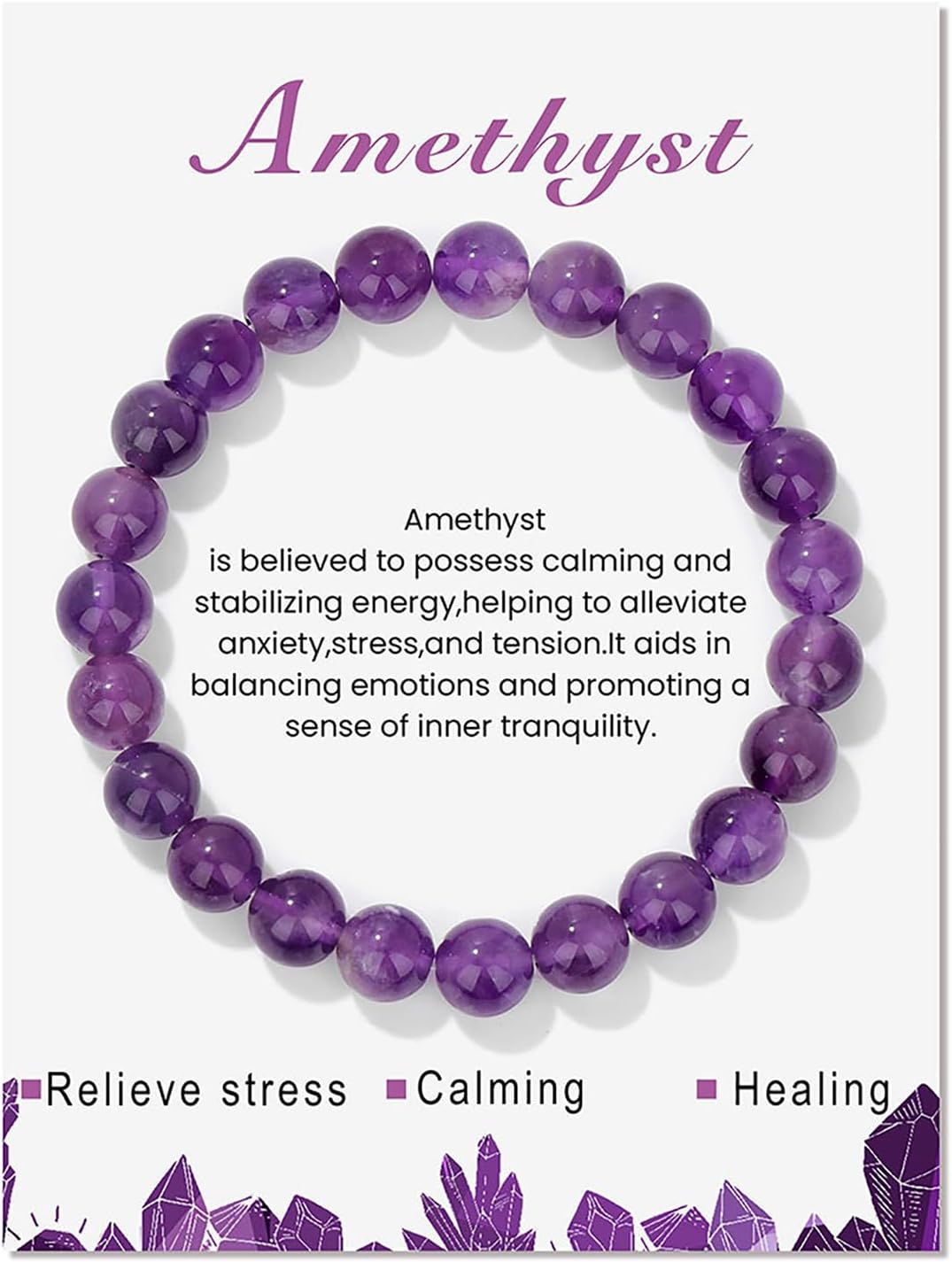8mm Amethyst Beaded Bracelet