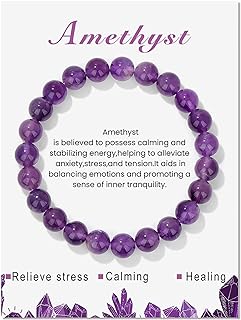 8mm Healing Crystal Bracelet for Women Handmade Natural Stone Bracelets Semi-Precious Gemstone Bracelets Stretch Crystal Beaded Bracelets Healing Gifts for Women