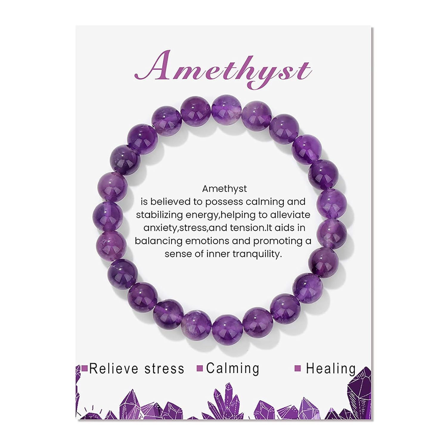 Amethyst Bracelet for Women 8mm Handmade Amethyst Crystal Bracelet Natural Stone Gemstone Bracelet Amethyst Healing Bracelets Stretch Beaded Bracelets Amethyst Jewelry for Women Girls (amethyst) Thumbnail