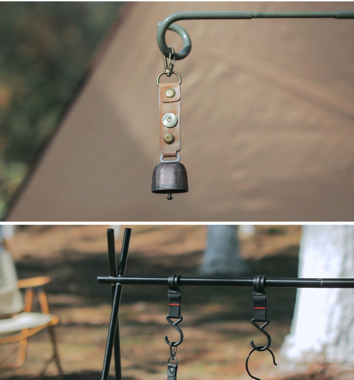 Campana de oso fuerte, campanas de oso dorado y silbato de emergencia de latón macizo para supervivencia, ciclismo, pesca, escalada (2 juegos)
