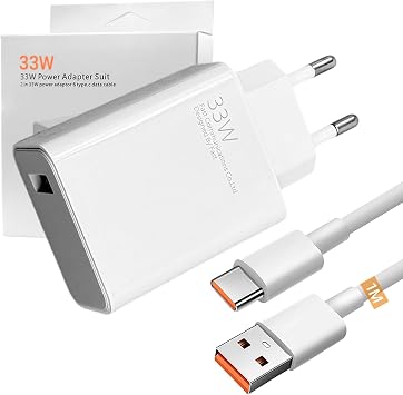 33 W USB C Charger Power Supply with 6A Charging Cable 1 m 33 W Charge for Xiaomi 14 13 12 11 10 Lite 5G 10T Pro 10S Redmi Note 14 13 12 12S 11 10 9 Poco C75 A5 F3 X6 Neo X5 X4 M7 M6 M5 M5 M10