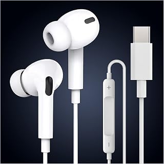 USB C Headphones, Type C Earphones Wired Earbuds for Samsung S21 S22 S23 USB C Earbuds HiFi Stereo Earphone Mic Wired Headphone for Android Galaxy S20 FE A54 Note 20 Google Pixel (USB-C)