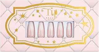Tip Beauty Coffin Collections | 28 Faux Nails & Specialized Nail Glue | Quick Drying Professional Salon Quality Glue On Fake Nail Kit | Faux Nails for Women (Nude/White Ombre Coffin)