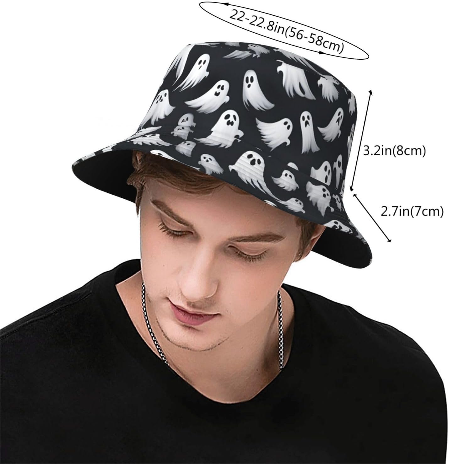 Cute White Ghost Halloween Pattern 1 Print Winter Bucket Hat Packable Unisex Sun Hat Summer Travel Beach Fishing Cap for Men Women