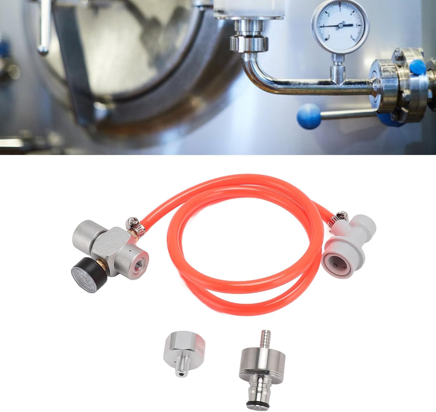 Stainless Steel Mini Keg CO2 Regulator Automatic Beer Dispenser with Red Hose,Homebrew CO2 Pressure Regulator for Coffee Soda Keg,Kegerator Parts for Home Brewing