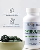 Vista 4 de BioOptimal Tabletas de espirulina orgánica, orgánicas, sin OMG, sin aditivos ni rellenos, suplemento dietético de calidad premium de 500 mg