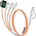 Voyage Croisière Essentiels 2026, 4 dans 2 Câble de recharge multi avec port IP/iWatch/Micro USB/Type C, USB C/USB un cordon chargeur de montres de téléphone compatible avec Apple Watch (Noir, 5FT)