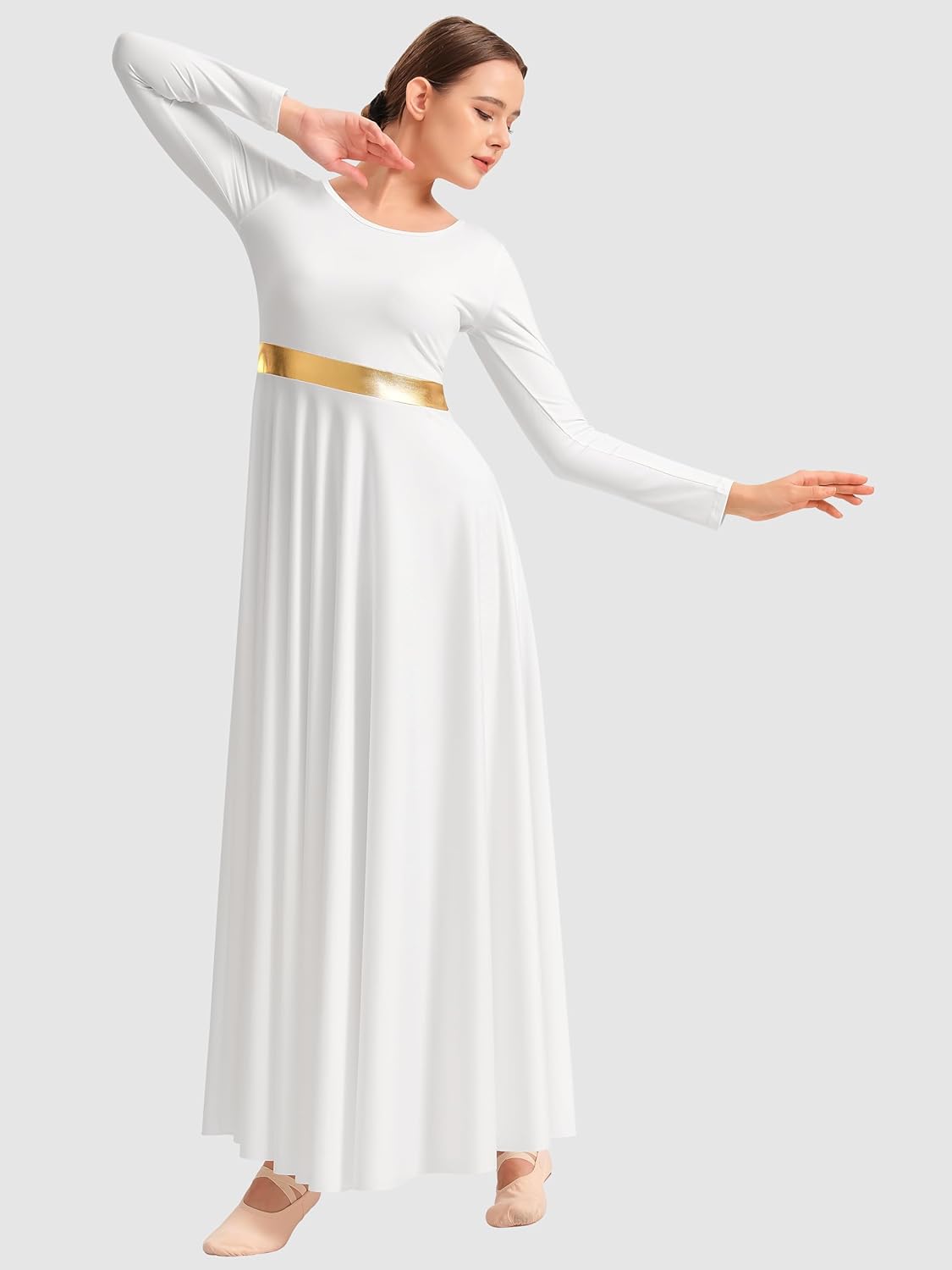 Girls Praise Dance Dress Long Sleeve Liturgical Metallic Church Robe - Image 2