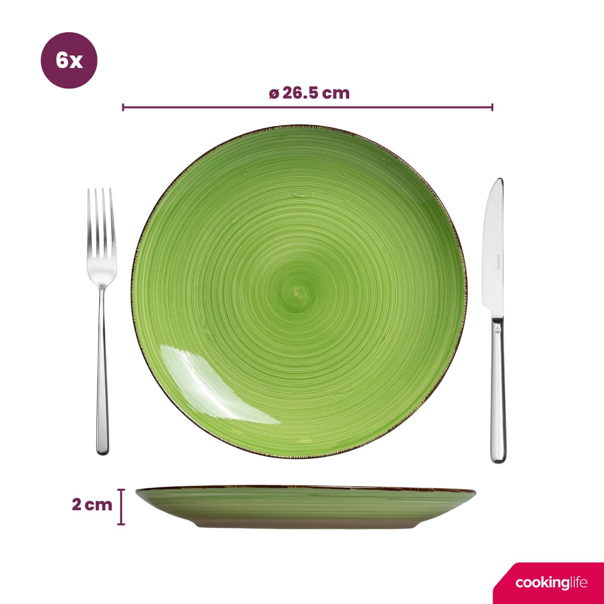 Cookinglife Vajilla verde 18 piezas / 6 personas – 6 platos llanos, 6 platos hondos y 6 platos de desayuno